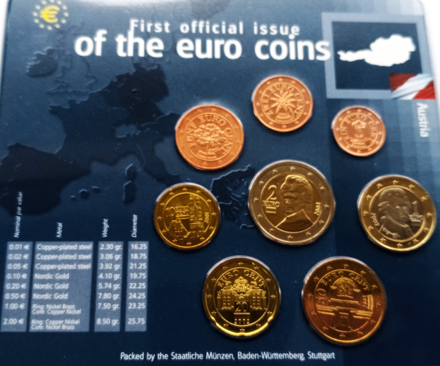 Austria 2002 zestaw monet 1 cent do 2 euro