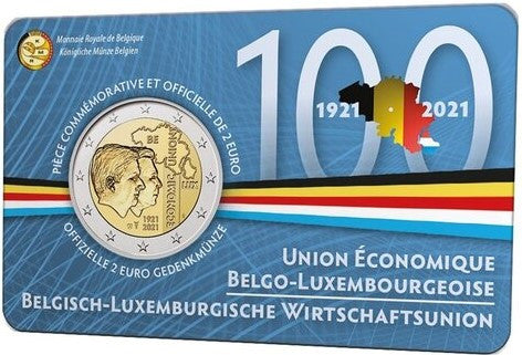 Belgia 2 euro 2021 100-lecie Unii Ekonomicznej Belgijsko-Luksemburskiej (wersja francuska)