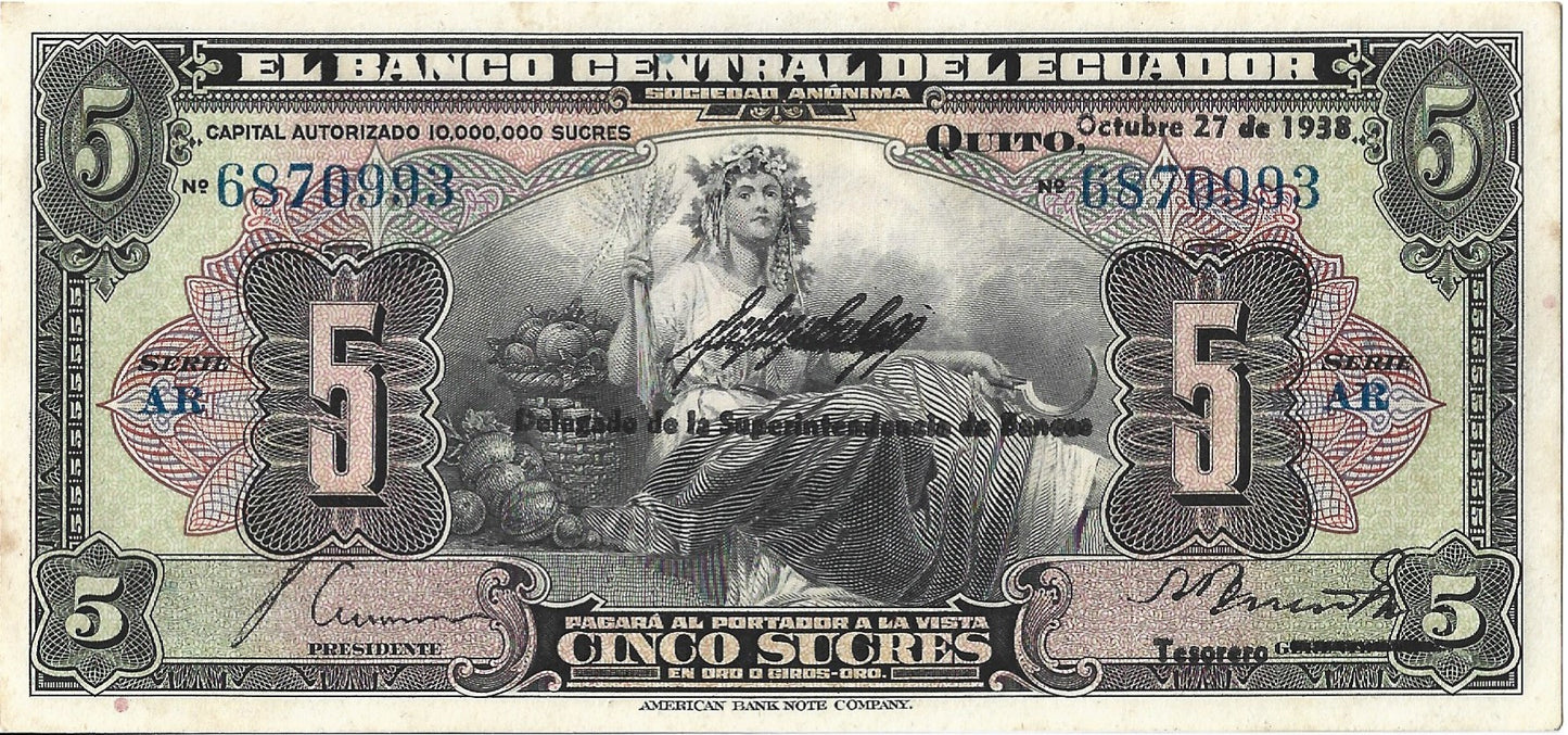 Ekwador 5 Sucre 1938 XF