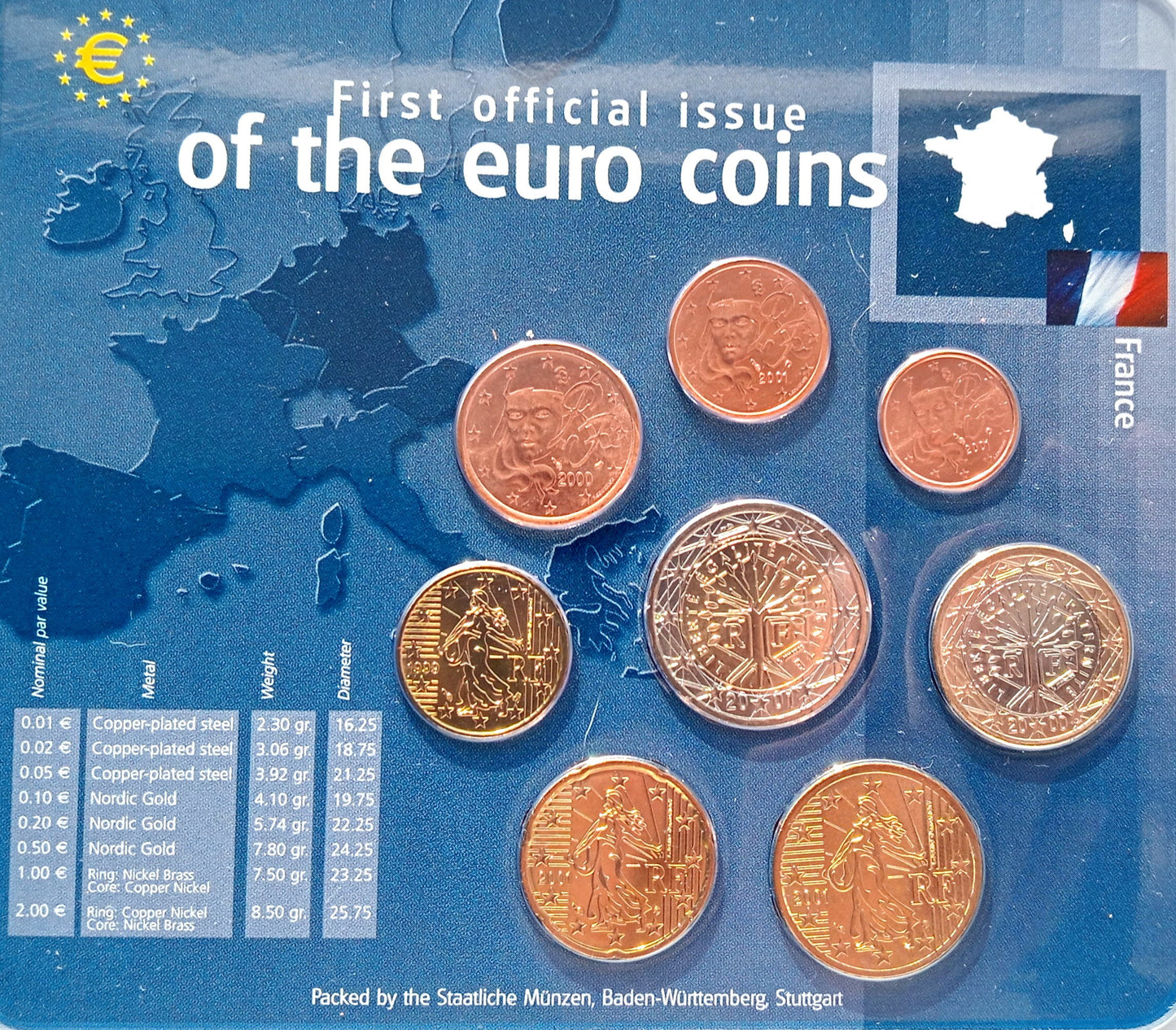 Francja zestaw monet 1 cent do 2 euro