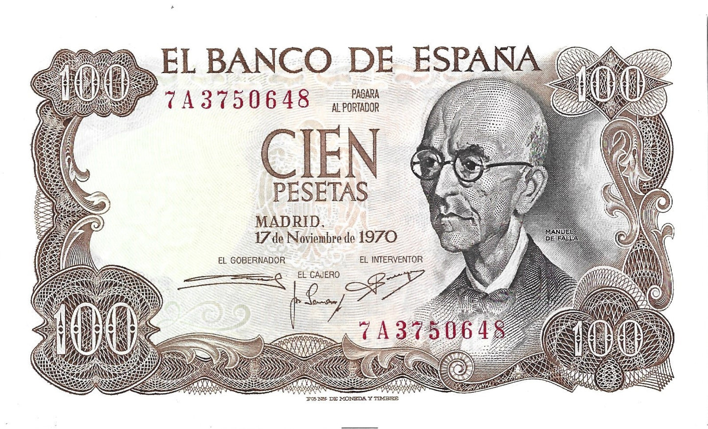 Hiszpania 100 Peseta 1970 - UNC