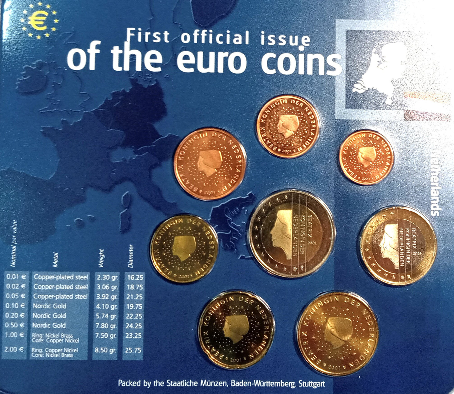 Holandia 2001 zestaw monet 1 cent do 2 euro