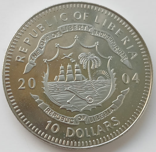 Liberia 10 Dolarów 2004 Lech Wałęsa i Solidarność z 1980 roku