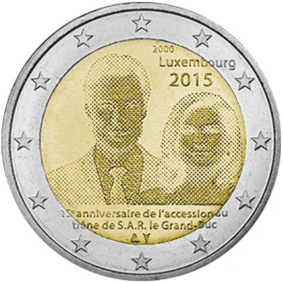 Luksemburg 2 euro 2015 15 rocznica wstąpienia na tron Wielkiego Księcia Henryka