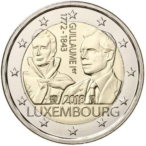 Luksemburg 2 euro 2018 175 rocznica śmierci Wielkiego Księcia Wilhelma I