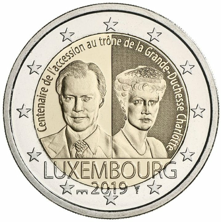 Luksemburg 2 euro 2019 100 rocznica wstąpienia na tron wielkiej księżnej Szarlotty