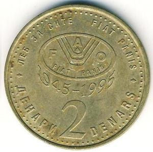 Macedonia Północna 2 Denary 1995 50. rocznica powstania F.A.O.