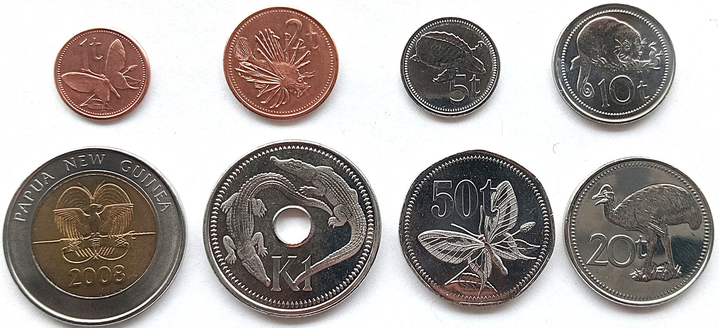 Papua Nowa Gwinea zestaw różnych monet toea i kina