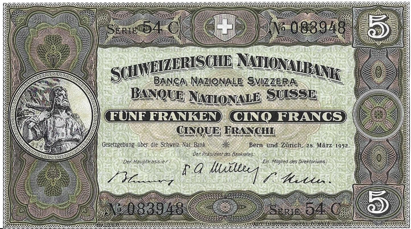 Szwajcaria 5 Franków 1952 (UNC)