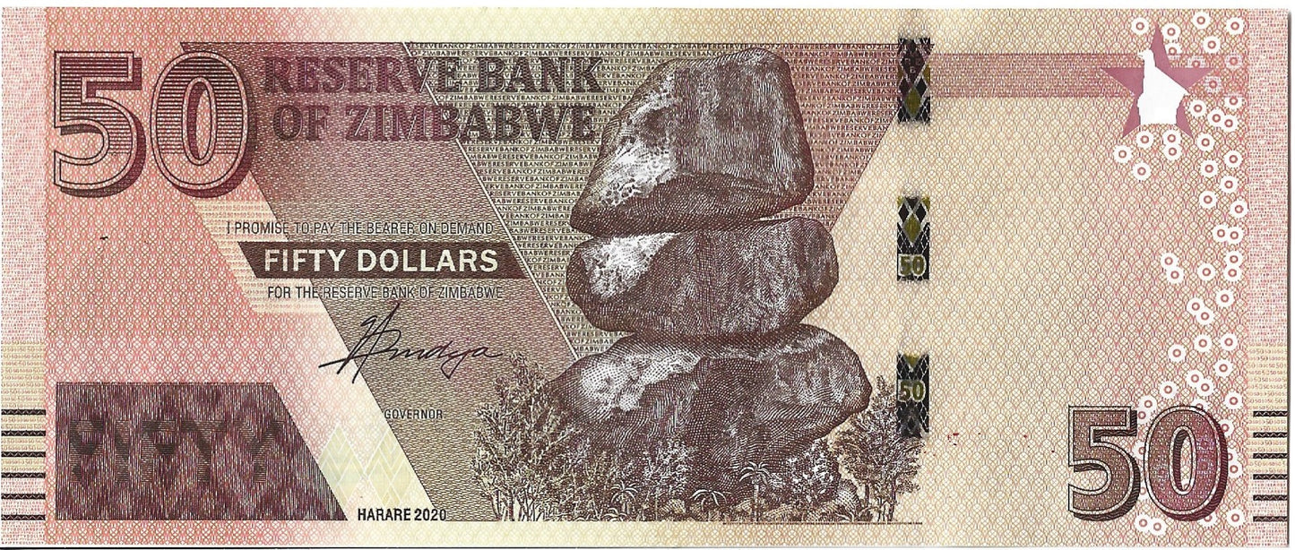 Zimbabwe 50 Dolarów 2020 - UNC