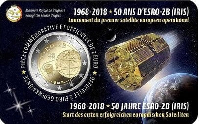 Belgia 2 euro 2018 50 rocznica wystrzelenia satelity ESRO-2B (wersja niderlandzka)