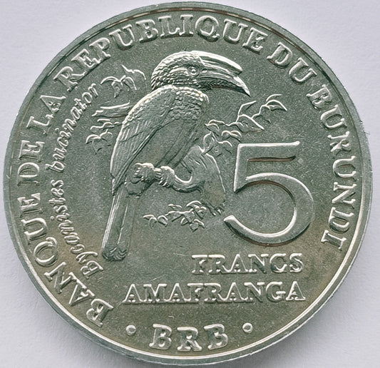 Burundi 5 Franków 2014  Dzioborożec (Bycanistes bucinator)