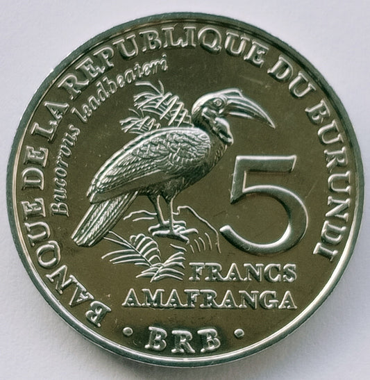Burundi 5 Franków 2014  Dzioborożec pospolity - Bucorvus leadbeateri - Bucorve du Sud