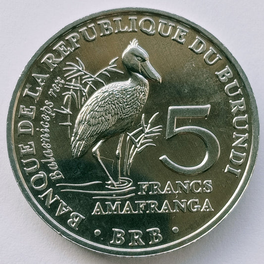 Burundi 5 Franków 2014 Ptaki - Trzewikodziób (Balaeniceps rex)