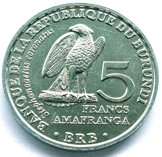 Burundi 5 Franków 2014 Ptaki - wojownik wspaniały (Stephanoaetus coronatus)