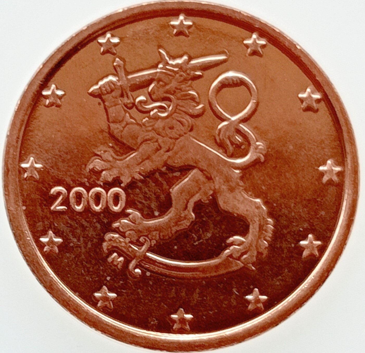 Finlandia 1 Euro Cent 2000 Lew Heraldyczny Herbu Finlandii
