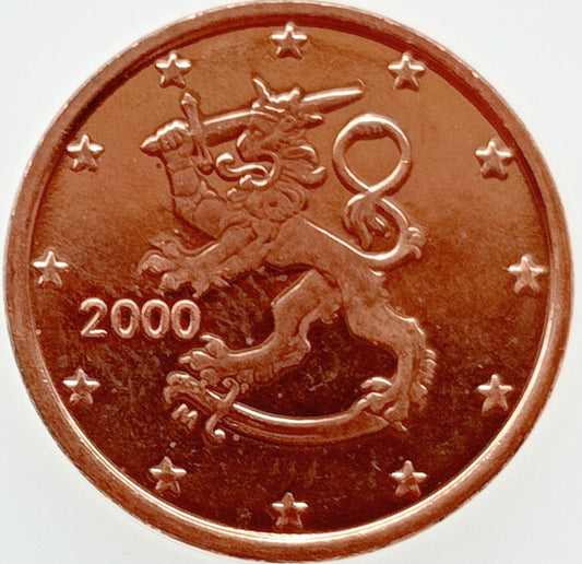 Finlandia 1 Euro Cent 2000 Lew Heraldyczny Herbu Finlandii