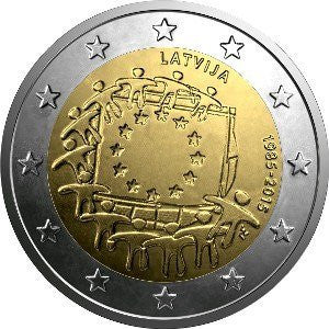 Łotwa 2 euro 2015 30-lecie istnienia flagi europejskiej (Łotwa)
