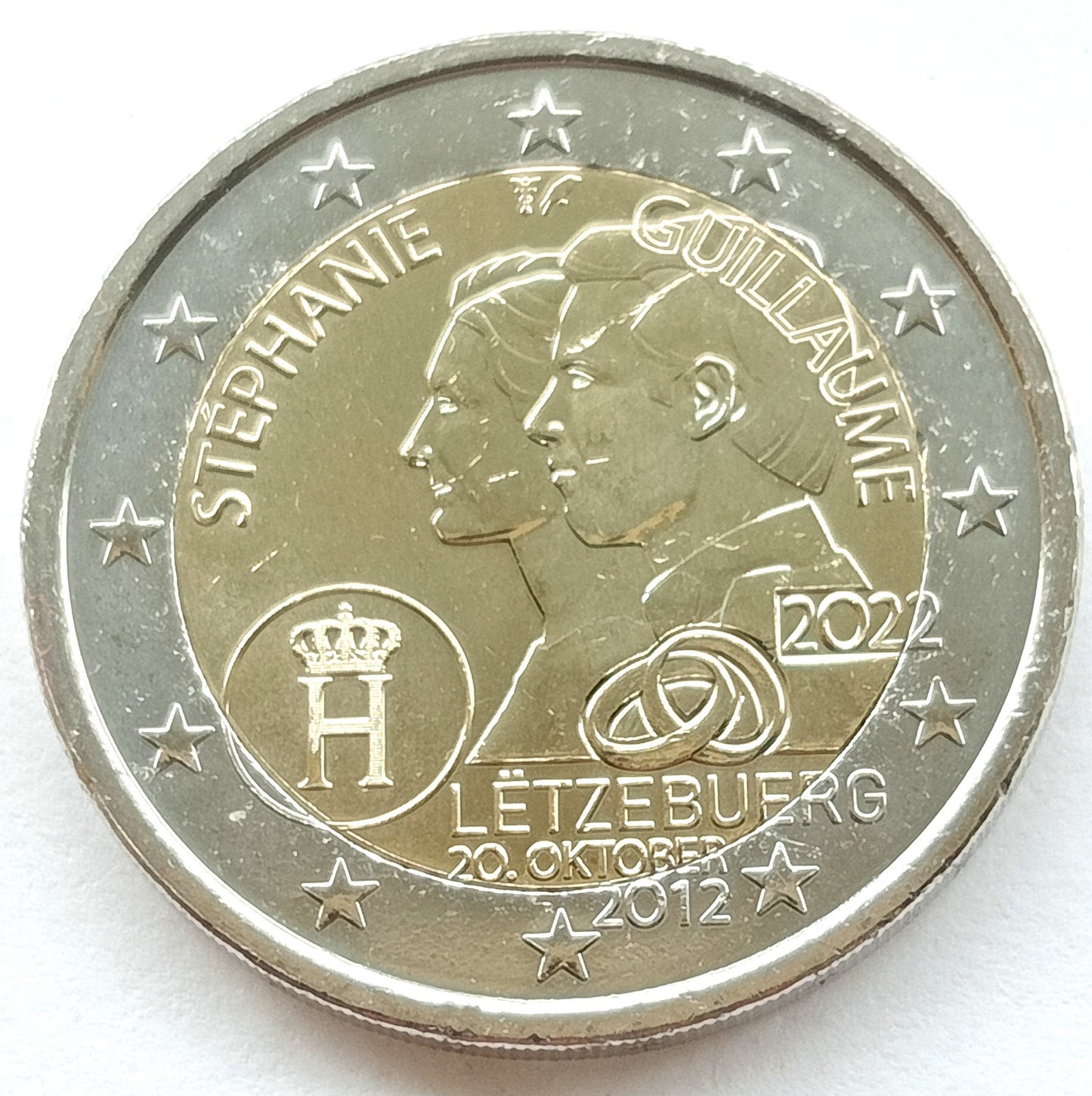 Luksemburg 2 euro 2022 10. rocznica królewskiego ślubu wielkiego księcia Wilhelma i hrabiny Stéphanie de Lannoy