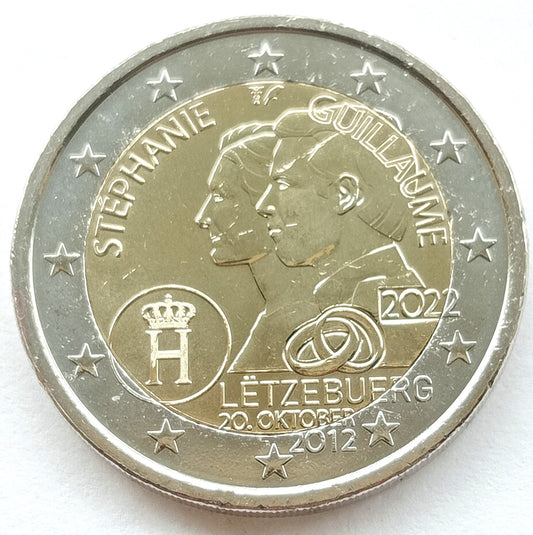 Luksemburg 2 euro 2022 10. rocznica królewskiego ślubu wielkiego księcia Wilhelma i hrabiny Stéphanie de Lannoy