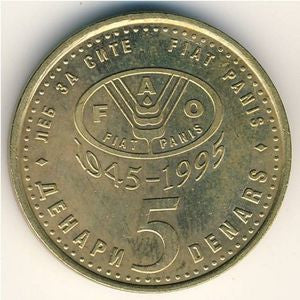 Macedonia Północna 5 Denar 1995  50. rocznica powstania F.A.O.