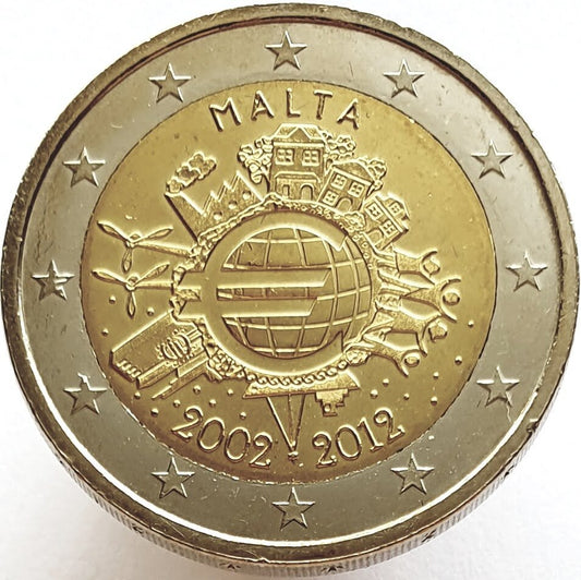 Malta 2 euro 2012 10-lecie banknotów i monet euro (Malta)