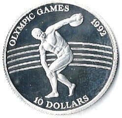 Niue 10 Dolarów 1991 Igrzyska Olimpijskie 1992 – rzucanie dyskiem