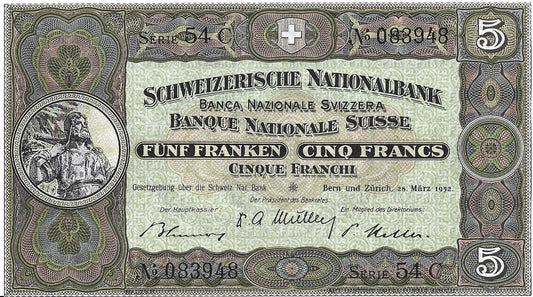 Szwajcaria 5 Franków 1952 (UNC)