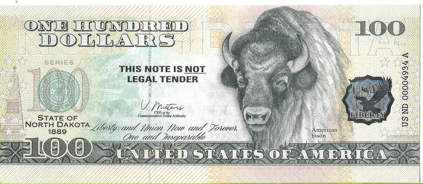 USA 100 Dolarów 2022 North Dakota Commemorative Dollar