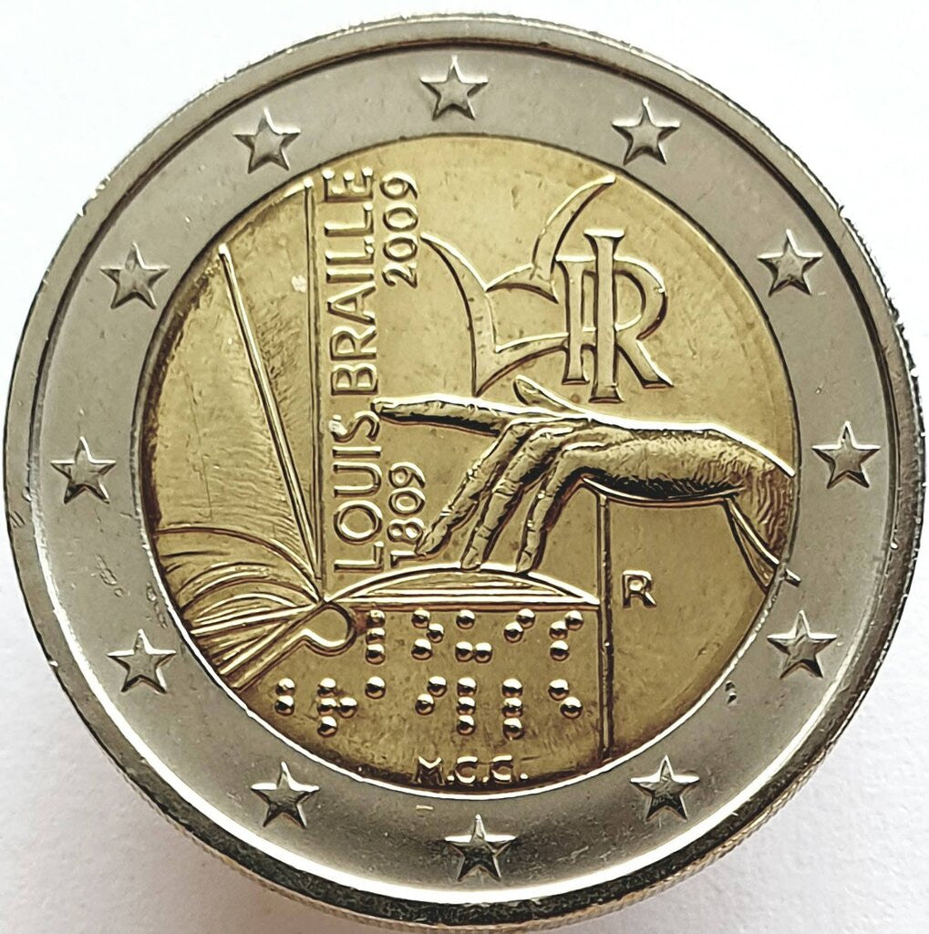 Włochy 2 euro 2009 200 rocznica urodzin Louis'a Braille’a