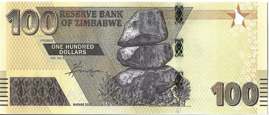Zimbabwe 100 Dolarów 2020 - UNC