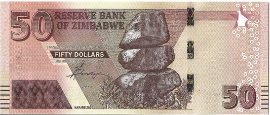 Zimbabwe 50 Dolarów 2020 - UNC